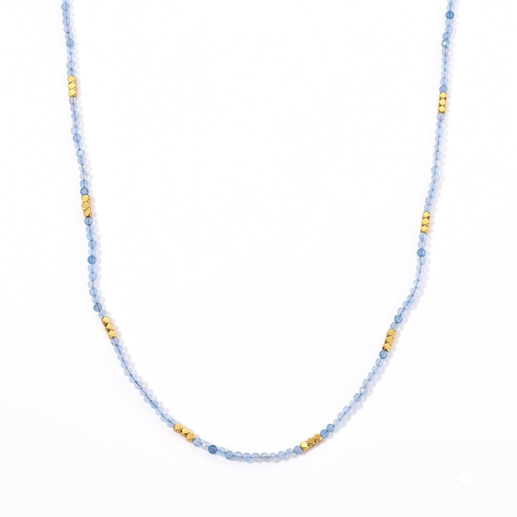 Hämatit, Aquamarin Halskette ca. 50 cm 316L Edelstahl ca. 45.00 ct