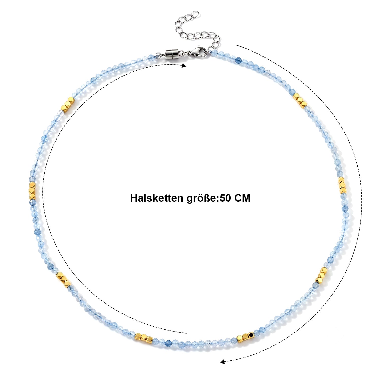 Hämatit, Aquamarin Halskette ca. 50 cm 316L Edelstahl ca. 45.00 ct