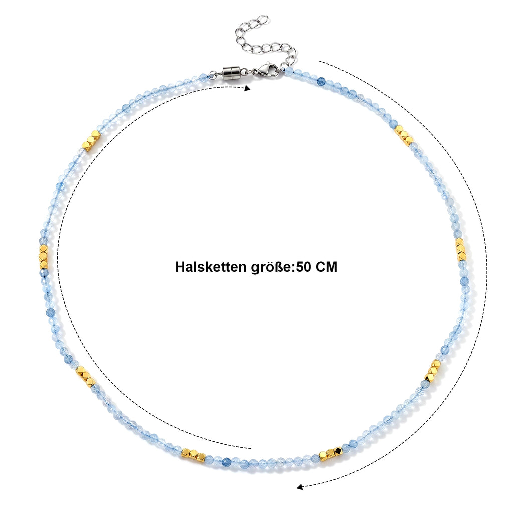Hämatit, Aquamarin Halskette ca. 50 cm 316L Edelstahl ca. 45.00 ct