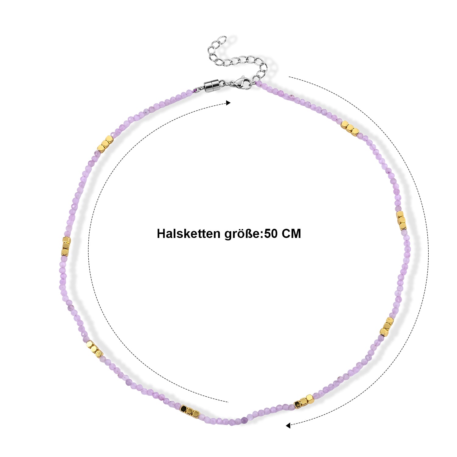 Hämatit, Kunzit Halskette ca. 50 cm 316L Edelstahl ca. 45.00 ct