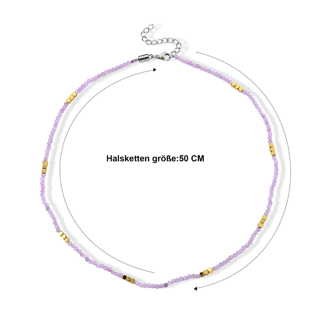 Hämatit, Kunzit Halskette ca. 50 cm 316L Edelstahl ca. 45.00 ct