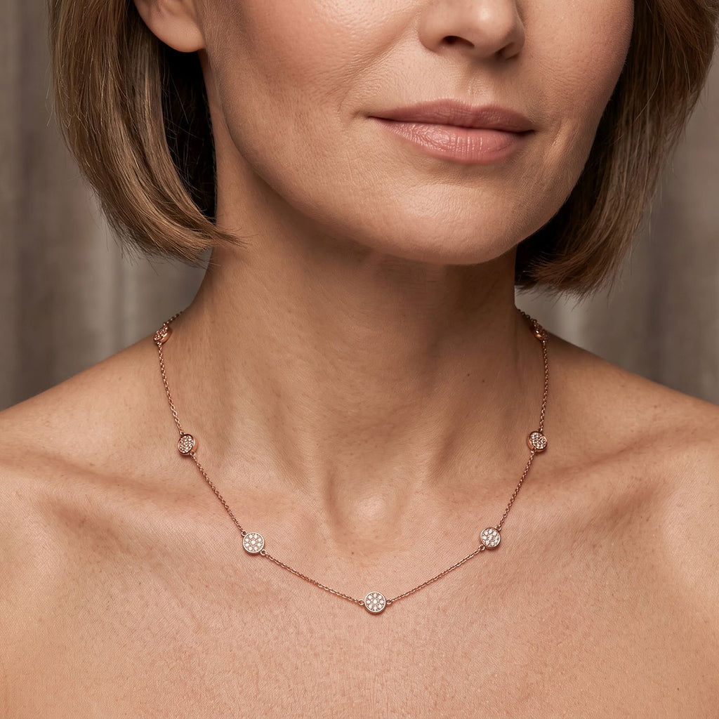 D'Joy natürliche Rosa Diamant 45+5cm Halskette, 925 Silber 750 Roségold Vermeil - 0,50 ct.