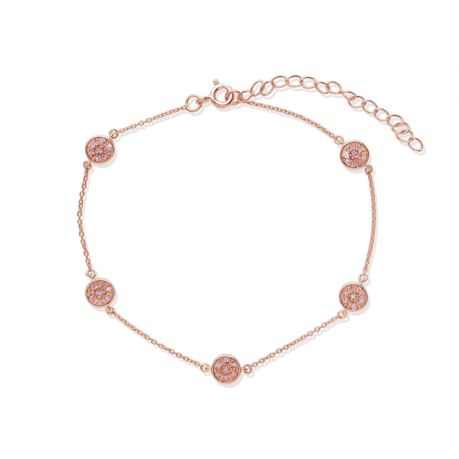D'Joy natürliches Rosa Diamant 19+5cm Armband, 925 Silber 750 Roségold Vermeil - 0,25 ct.