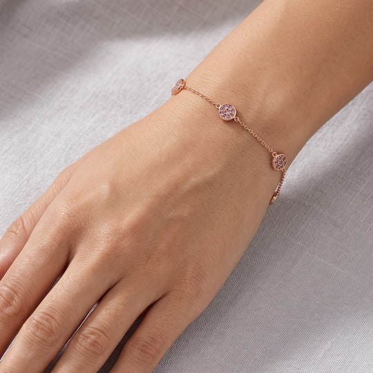 D'Joy natürliches Rosa Diamant 19+5cm Armband, 925 Silber 750 Roségold Vermeil - 0,25 ct.