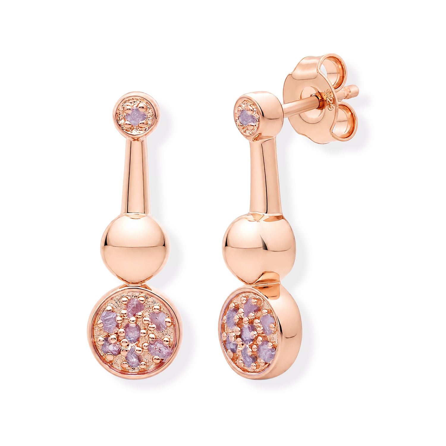 D'Joy Rosa Diamant Ohrringe, 925 Silber 750 Roségold Vermeil - 0,11 ct.