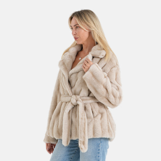 La Marey signature Faux Fur coat with belt