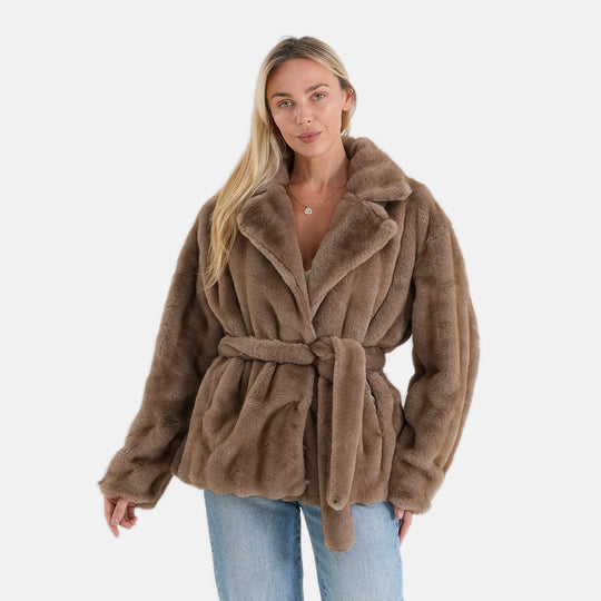 La Marey signature Faux Fur coat with belt