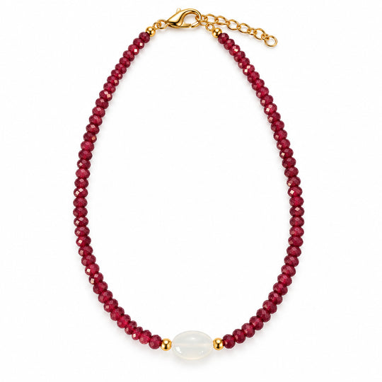 Weißer Onyx, Roter Granat Armband ca. 19 cm+2.5cm Extender Vergoldet ca. 15.00 ct