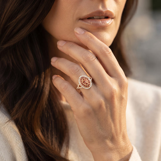 D'Joy AA Padparadscha Saphir, Weißer Zirkon Ring 925 Silber 750 Gelbgold vermeil (Größe 20.00) (10-15 Werktage Lieferzeit) ca. 1,22 ct