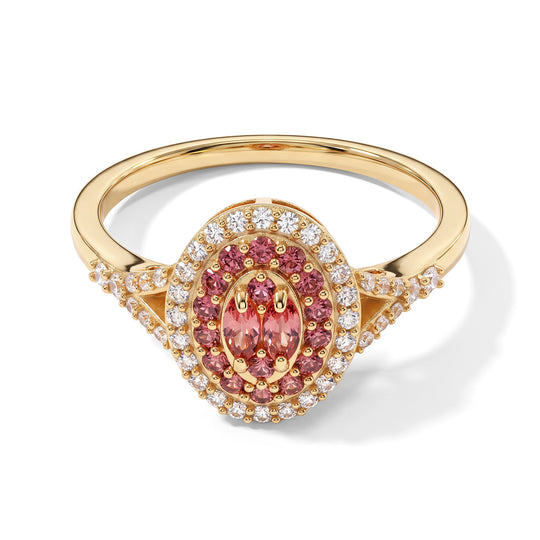 D'Joy AA Padparadscha Saphir, Weißer Zirkon Ring 925 Silber 750 Gelbgold vermeil (Größe 20.00) (10-15 Werktage Lieferzeit) ca. 1,22 ct