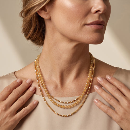 D'Joy Golden Strahlen Quarz 50+5cm Halskette, 925 Silber vergoldet - 90 ct.