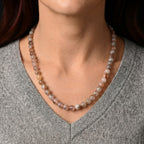 Blumen-Achat Halskette ca. 50 cm 316L Edelstahl ca. 120,00 ct.