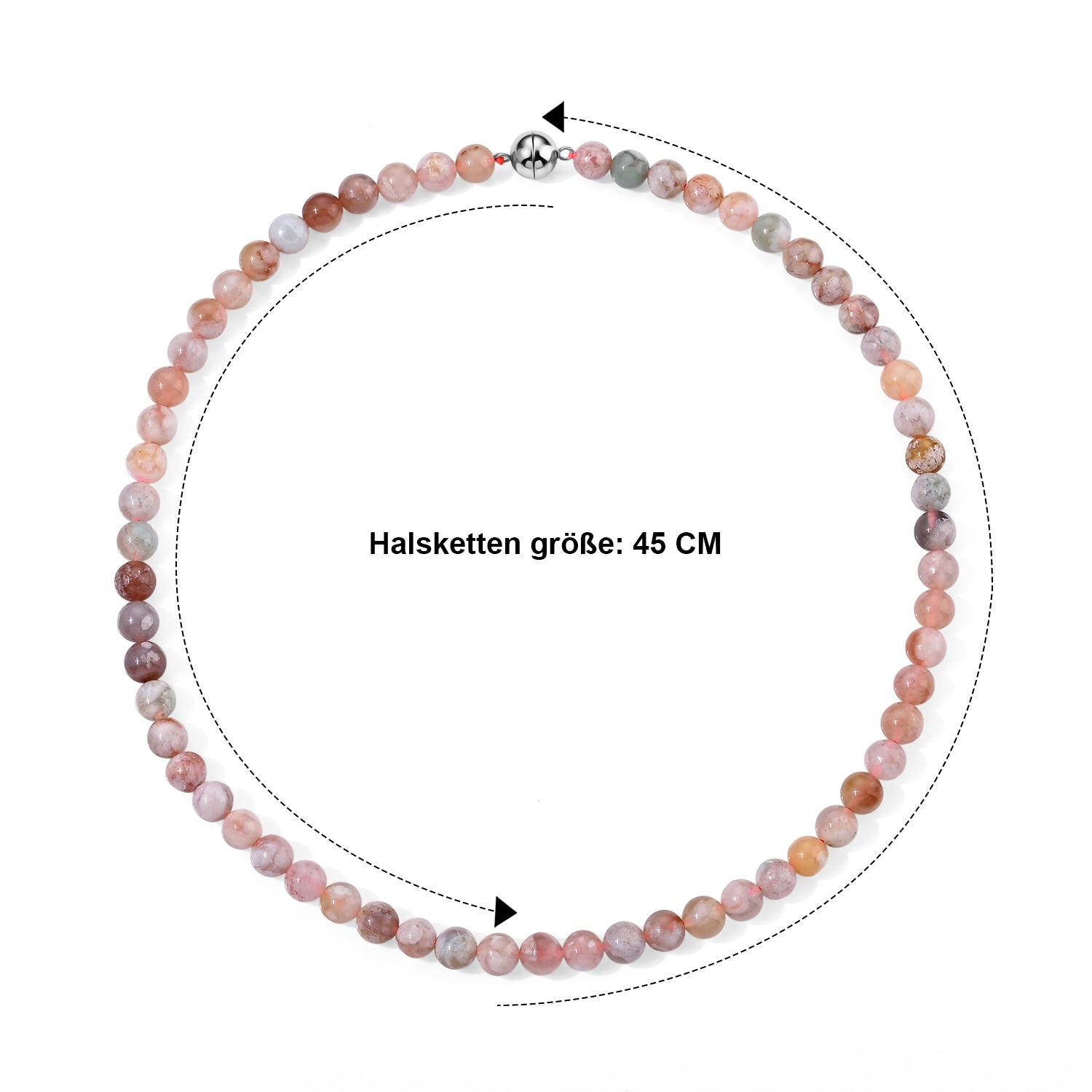 Blumen-Achat Halskette ca. 50 cm 316L Edelstahl ca. 120,00 ct.