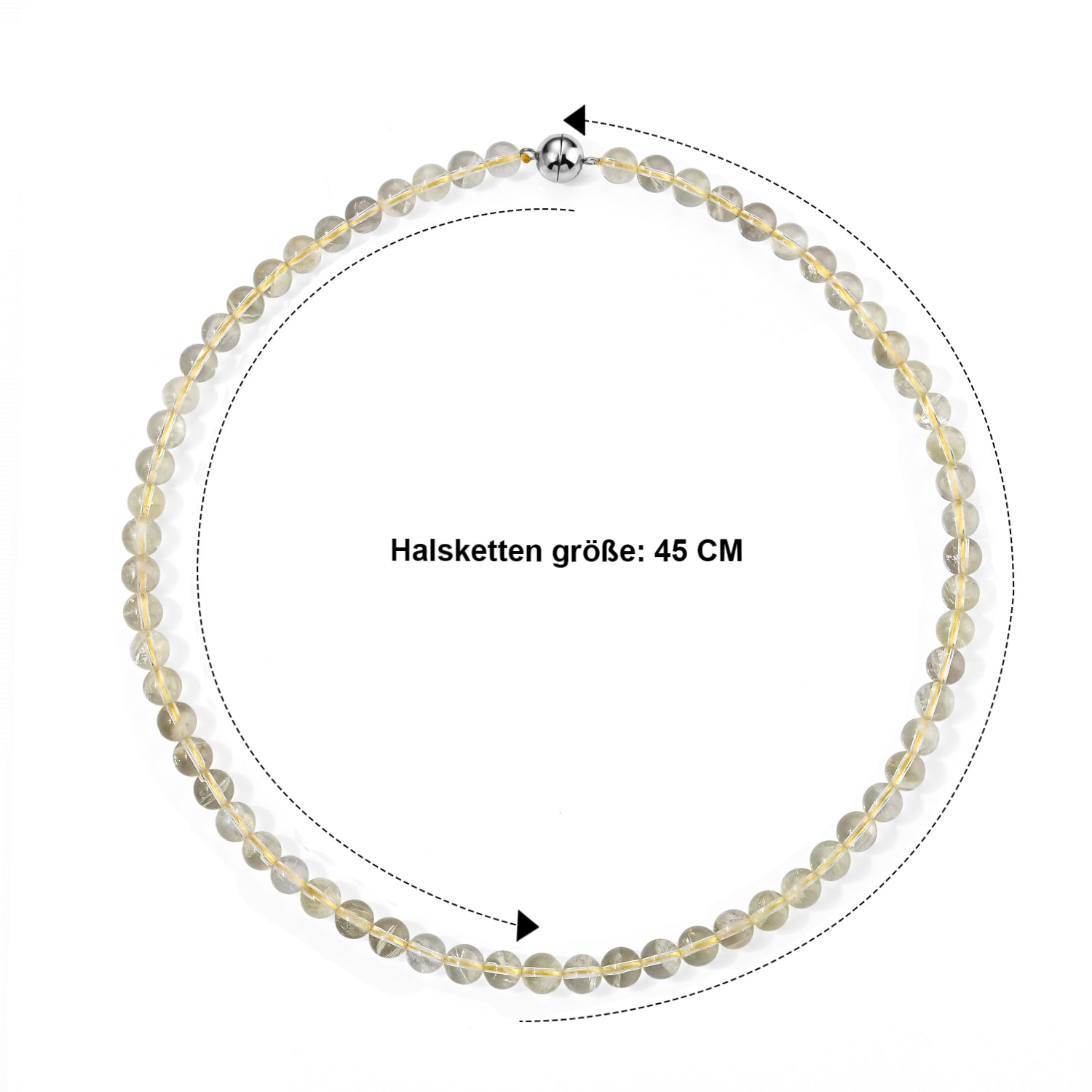 Zitronen Quarz Halskette ca. 50 cm + 5 cm Extender 316L Edelstahl ca. 190,00 ct.