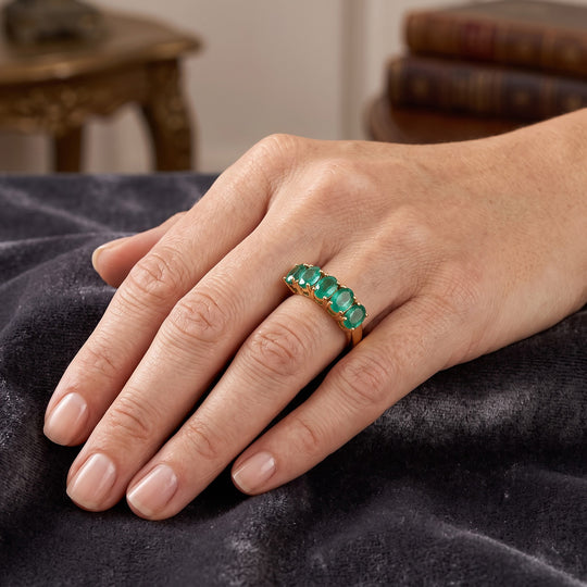 D'Joy Smaragd-Quarz Triplette Ring 925 Silber 750 Vergoldet (Größe 18.00) ca. 3,05 ct
