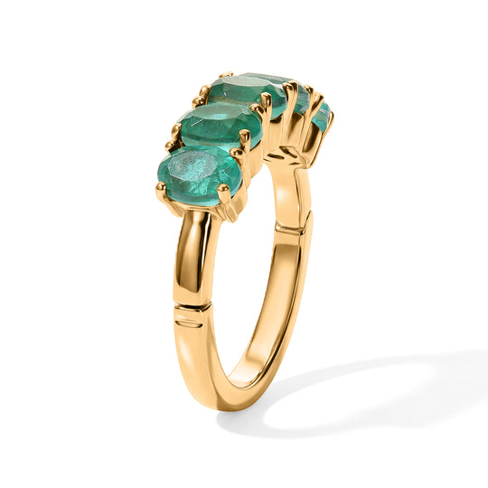 D'Joy Smaragd-Quarz Triplette Ring 925 Silber 750 Vergoldet (Größe 18.00) ca. 3,05 ct