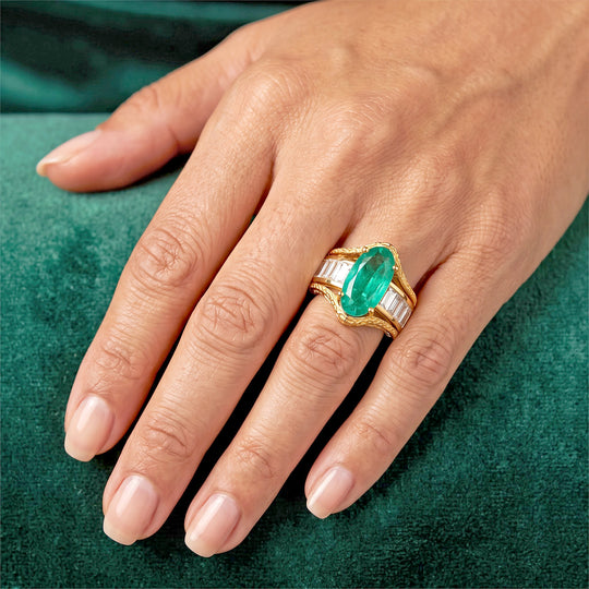 EVER TRUE Smaragd-Quarz Triplette, Weißer Topas Ring Reine Bronze (Größe 20.00) ca. 8,34 ct