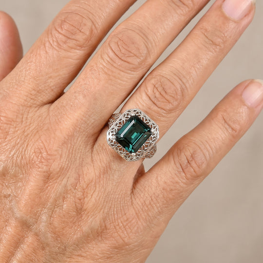 D'Joy Alexandrit Quarz Triplette Ring 925 Silber Rhodiniert (Größe 18.00) ca. 6,71 ct