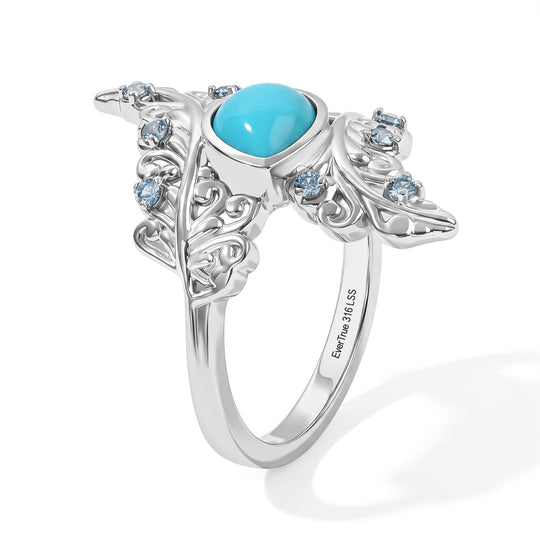 EVER TRUE Azurblauer Rankenring mit Sleeping Beauty Türkis und Himmelblauem Topas, 316L Edelstahl (Größe 19.00), ca. 1.21 ct