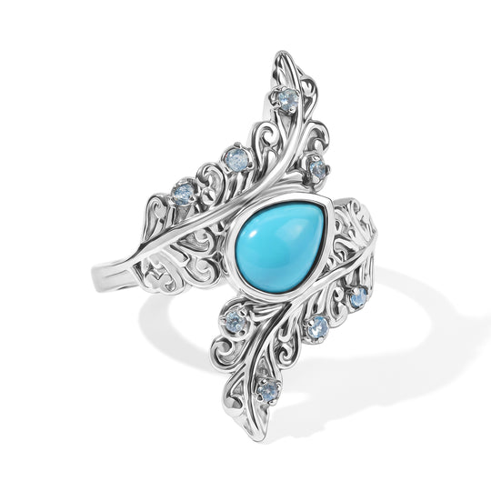 EVER TRUE Azurblauer Rankenring mit Sleeping Beauty Türkis und Himmelblauem Topas, 316L Edelstahl (Größe 19.00), ca. 1.21 ct