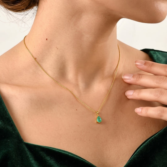 D'Joy Smaragd-Quarz Triplette Anhänger 925 Silber 750 Vergoldet ca. 1,57 ct.