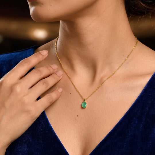 D'Joy Smaragd-Quarz Triplette Anhänger 925 Silber 750 Vergoldet ca. 1,53 ct.