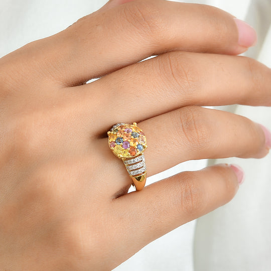 D'Joy Mehrfarbig Saphir Ring 925 Silber 750 Gelbgold vermeil (Größe 18.00) ca. 1,95 ct