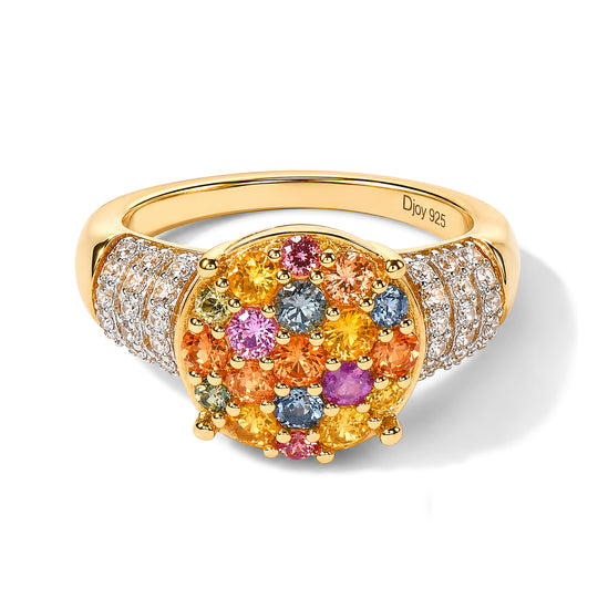 D'Joy Mehrfarbig Saphir Ring 925 Silber 750 Gelbgold vermeil (Größe 19.00) ca. 1.95 ct