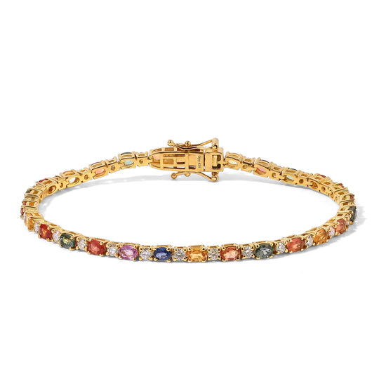 D'Joy Mehrfarbig Saphir, Moissanit Armband ca. 19 cm 925 Silber 750 Gelbgold vermeil ca. 8,11 ct.