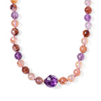 Afrikanischer Amethyst, Mehrfarbiger Hämatoid-Quarz Halskette ca. 50 cm 316L Edelstahl Goldton ca. 400,00 ct.
