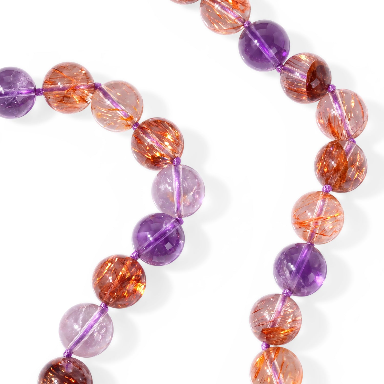 Afrikanischer Amethyst, Mehrfarbiger Hämatoid-Quarz Halskette ca. 50 cm 316L Edelstahl Goldton ca. 400,00 ct.
