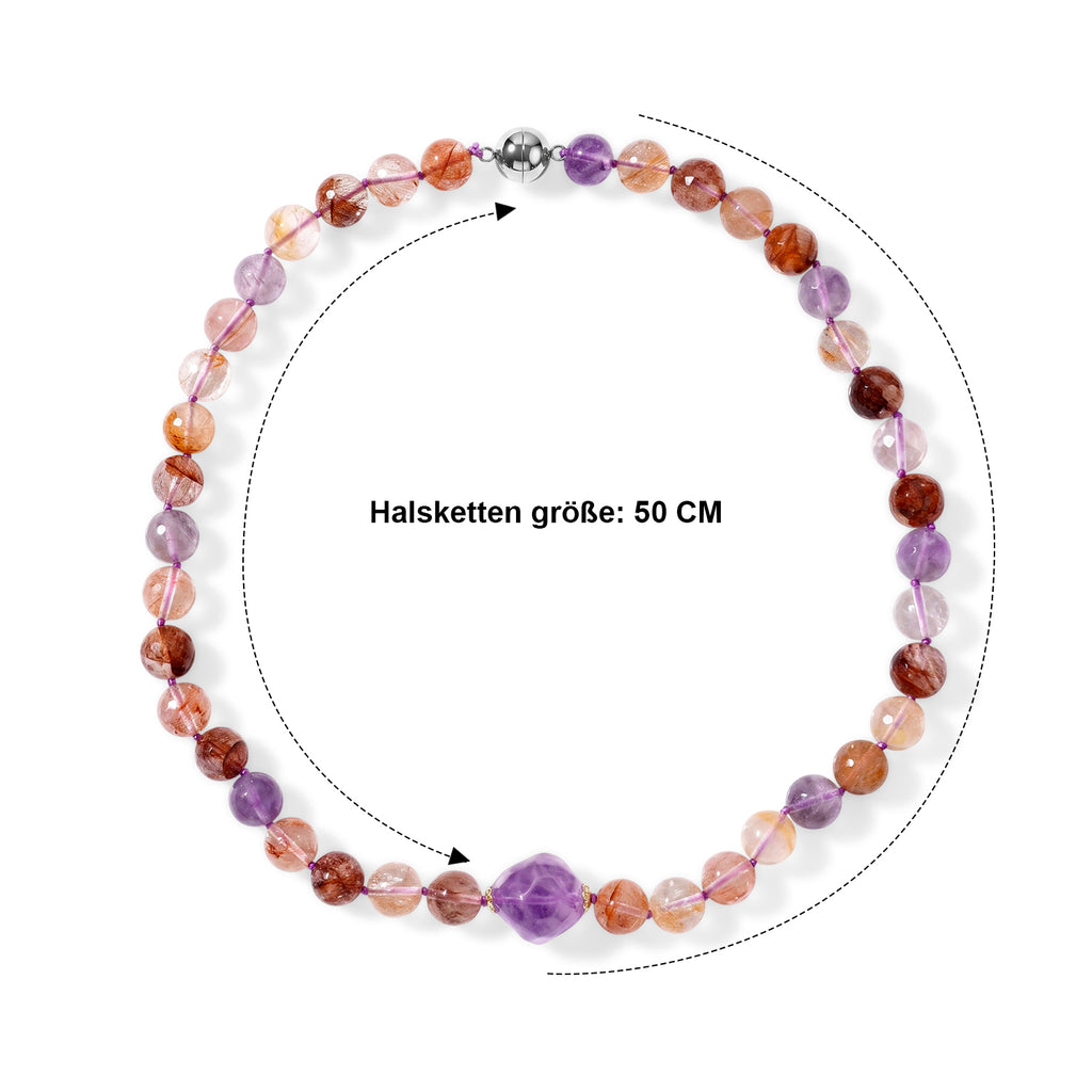 Afrikanischer Amethyst, Mehrfarbiger Hämatoid-Quarz Halskette ca. 50 cm 316L Edelstahl Goldton ca. 400,00 ct.