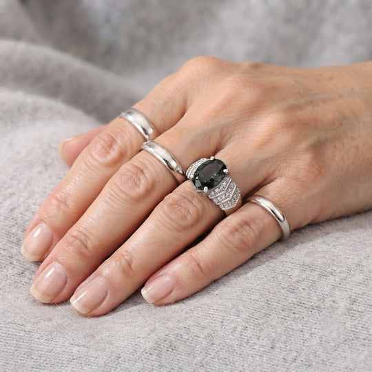 D'Joy Alexandrit Quarz Triplette, Weißer Zirkon Ring 925 Silber Rhodiniert (Größe 18.00) ca. 3,30 ct