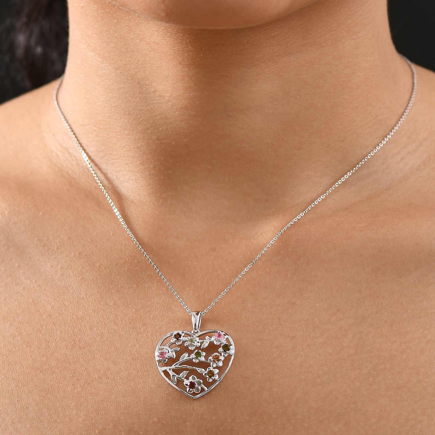 D'Joy Multi-Turmalin Anhänger mit 50cm Kette und Ohrringe