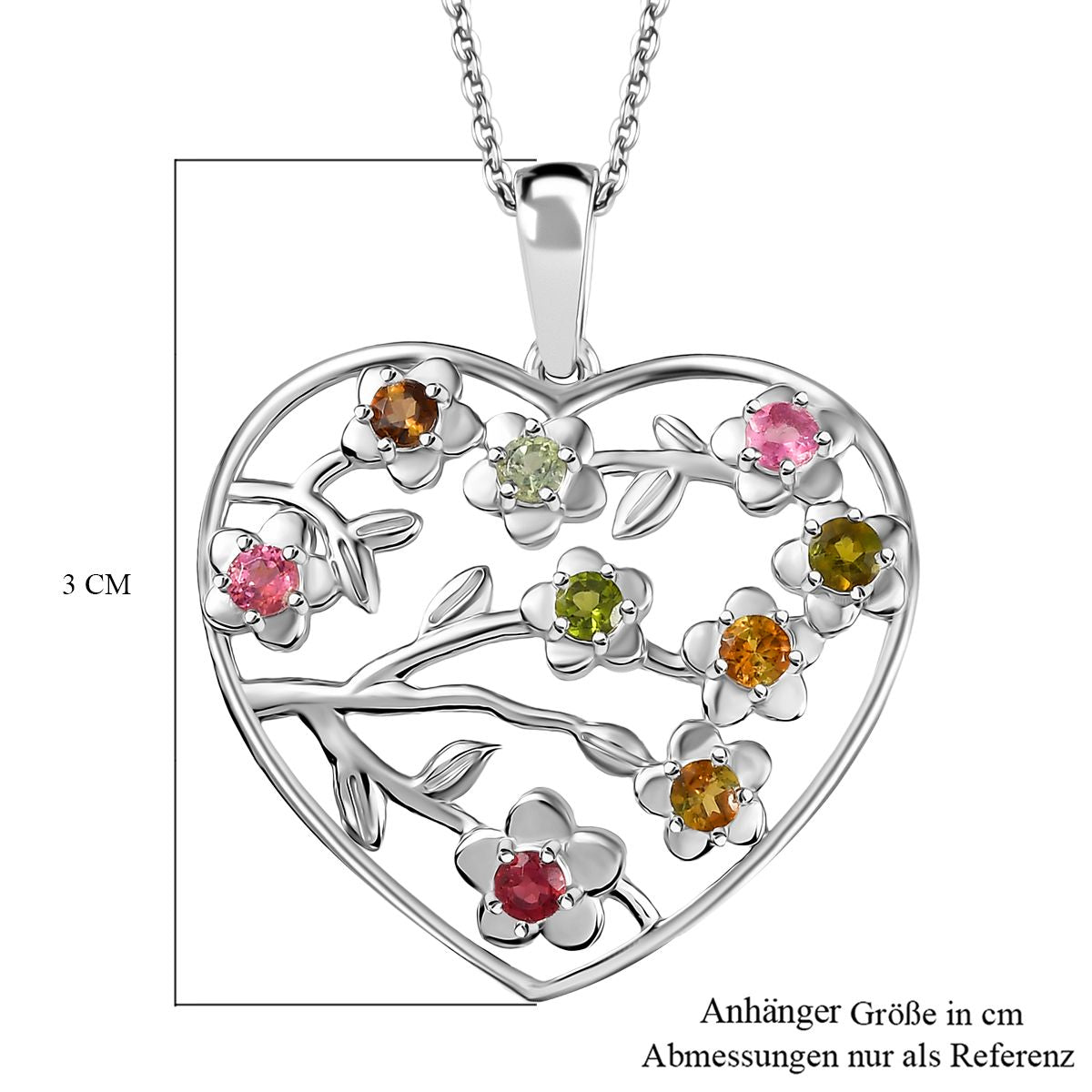 D'Joy Multi-Turmalin Anhänger mit 50cm Kette und Ohrringe