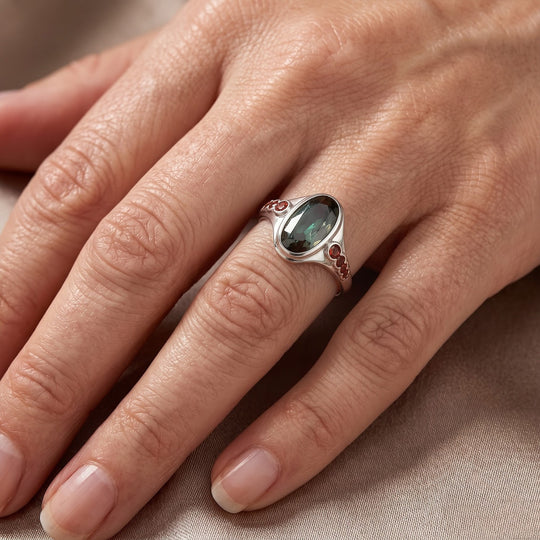 EVER TRUE Alexandrit Quarz Triplette, Mosambik Granat Ring 316L Edelstahl (Größe 18.00) ca. 5,67 ct
