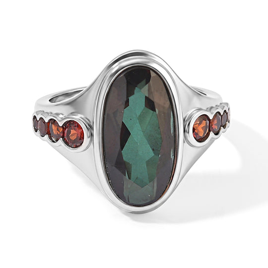 EVER TRUE Alexandrit Quarz Triplette, Mosambik Granat Ring 316L Edelstahl (Größe 18.00) ca. 5,67 ct