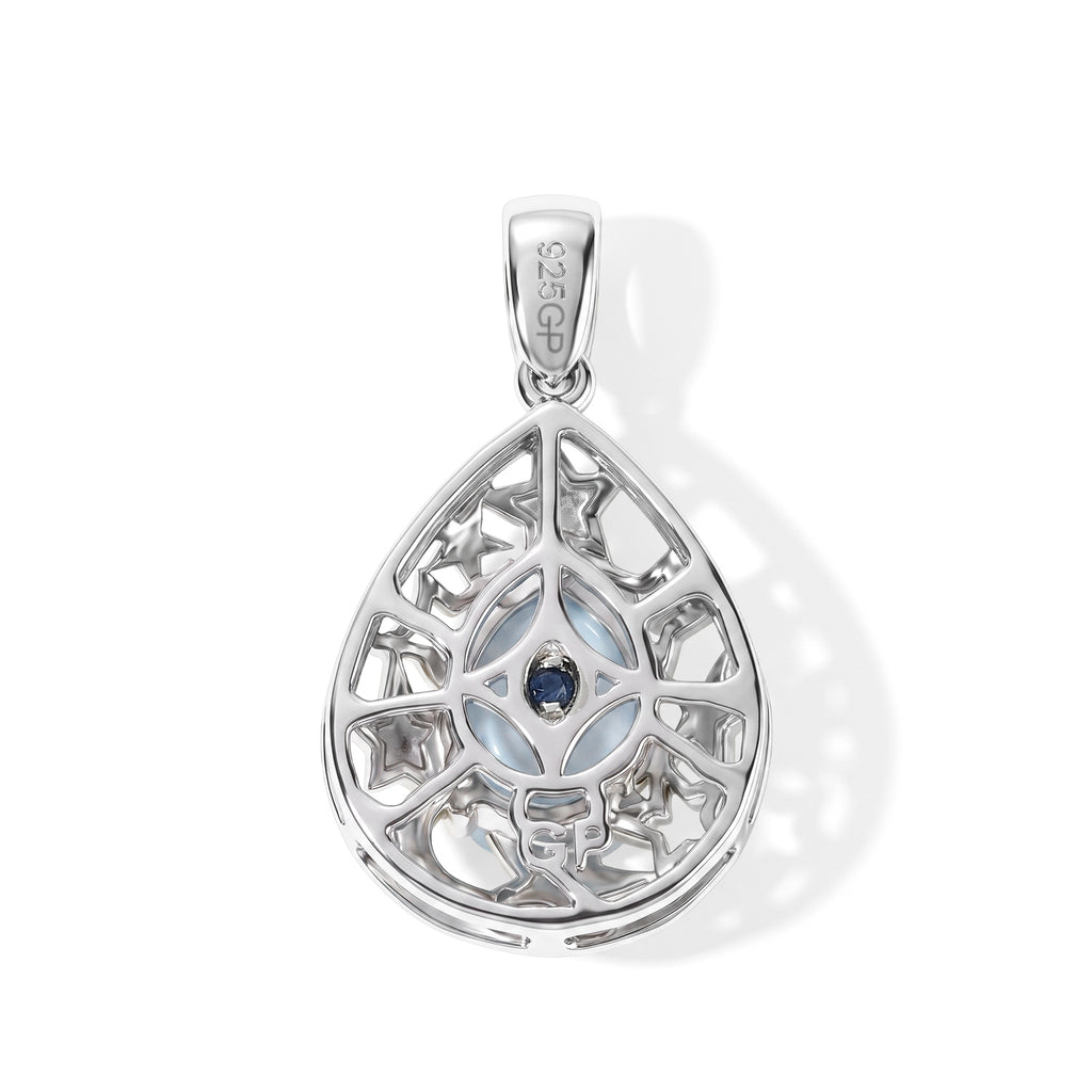 GP - AA Milchiger Aquamarin, Kanchanaburi Blauer Saphir Anhänger 925 Silber Rhodiniert und 750 Gelbgold Vermeil ca. 1,96 ct.