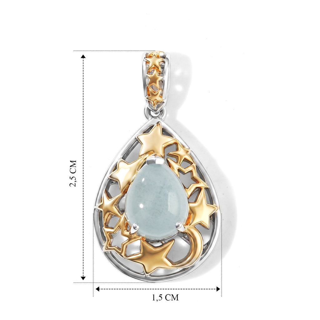 GP - AA Milchiger Aquamarin, Kanchanaburi Blauer Saphir Anhänger 925 Silber Rhodiniert und 750 Gelbgold Vermeil ca. 1,96 ct.
