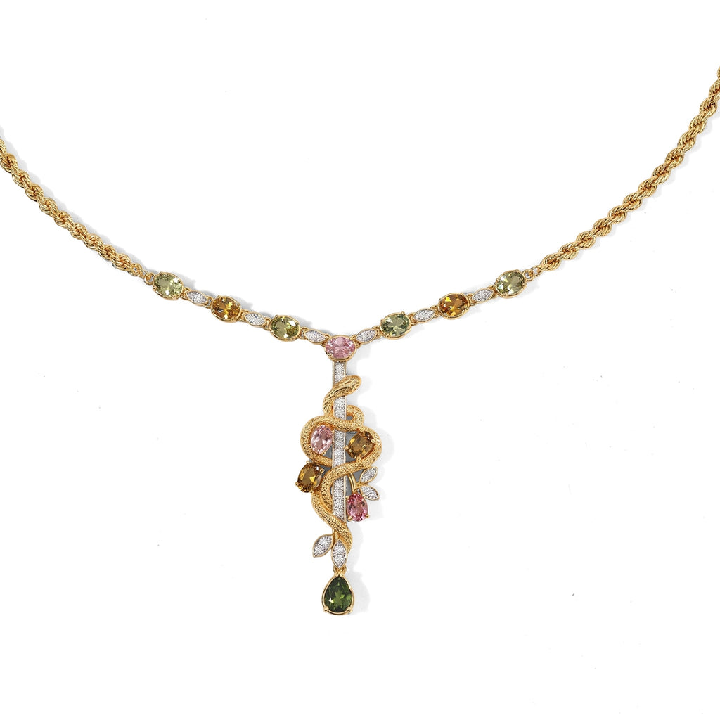 GP - AA Mehrfarbig-Turmalin Halskette ca. 45 cm 925 Silber 750 Gelbgold vermeil ca. 4,82 ct.