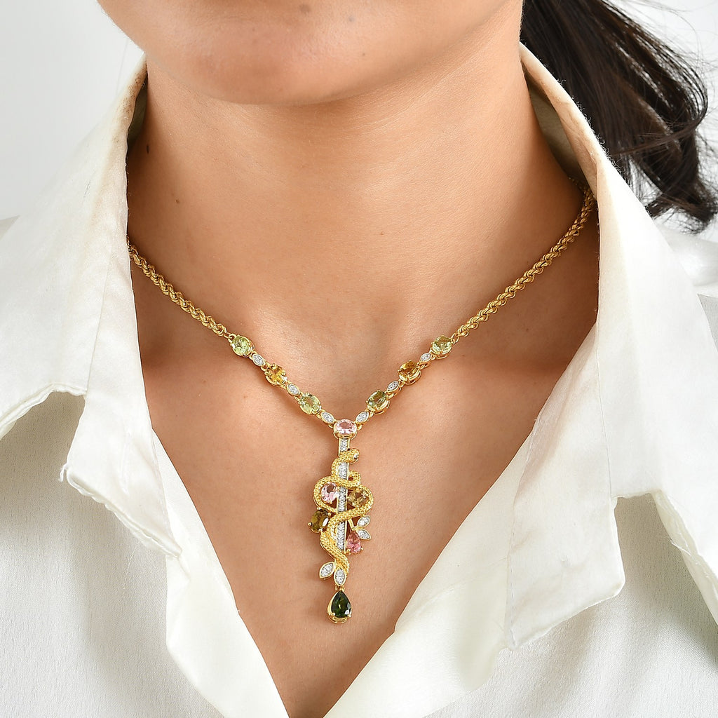 GP - AA Mehrfarbig-Turmalin Halskette ca. 45 cm 925 Silber 750 Gelbgold vermeil ca. 4,82 ct.