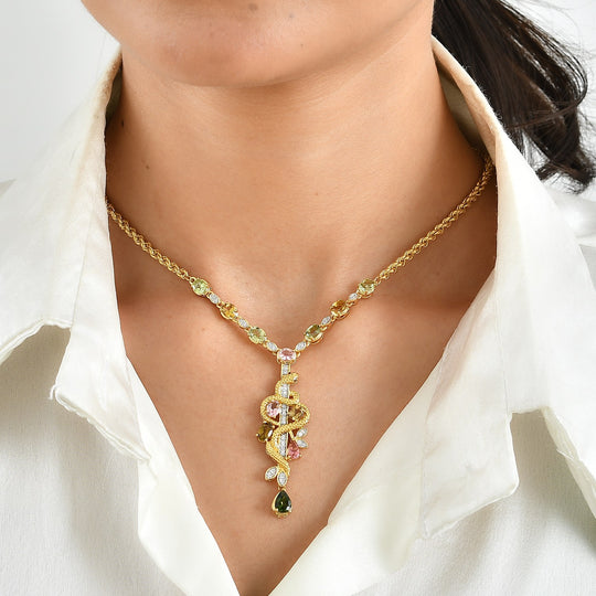 GP - AA Mehrfarbig-Turmalin Halskette ca. 45 cm 925 Silber 750 Gelbgold vermeil ca. 4,82 ct.