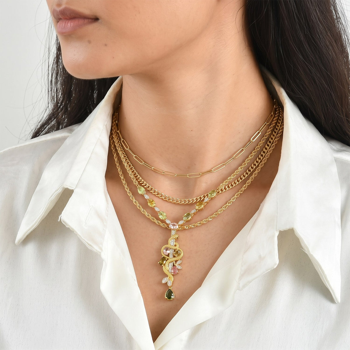 GP - AA Mehrfarbig-Turmalin Halskette ca. 45 cm 925 Silber 750 Gelbgold vermeil ca. 4,82 ct.