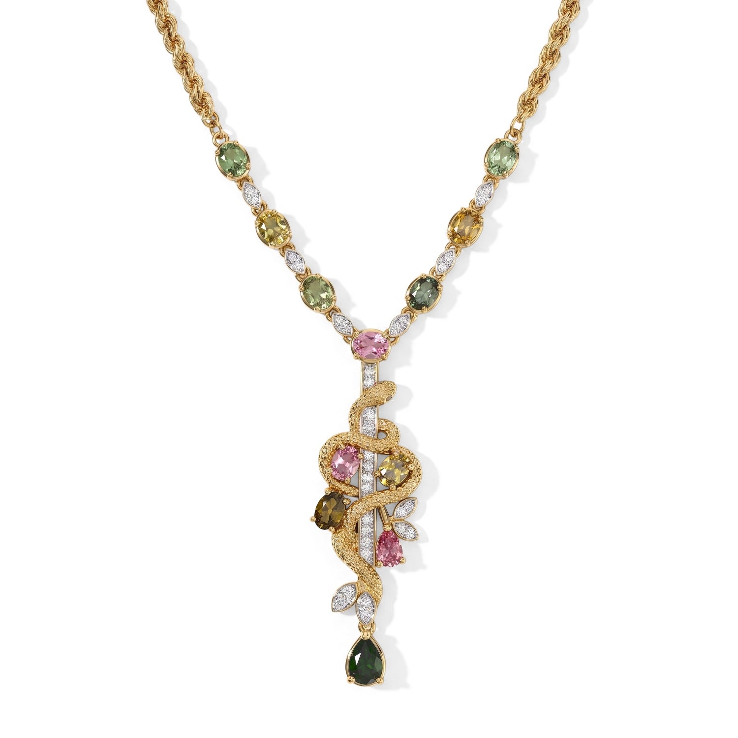 GP - AA Mehrfarbig-Turmalin Halskette ca. 45 cm 925 Silber 750 Gelbgold vermeil ca. 4,82 ct.