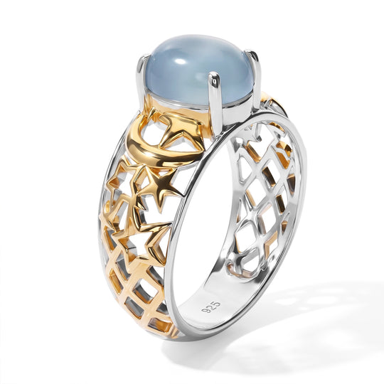 GP Celestial Kollektion - AA Milky Aquamarin, Kanchanaburi Blauer Saphir Ring 925 Silber Rhodiniert und 750 Gelbgold Vermeil (Größe 16.00) ca. 2.11 ct