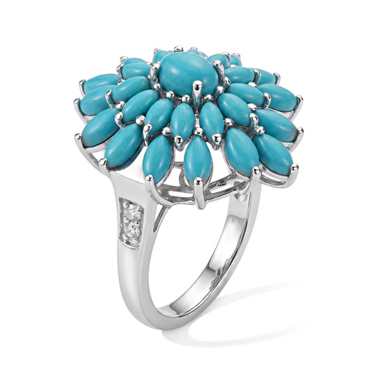 D'Joy Azurblauer Wildblumenring mit Sleeping Beauty Türkis, 925 Silber rhodiniert (Größe 21.00), ca. 4.10 ct