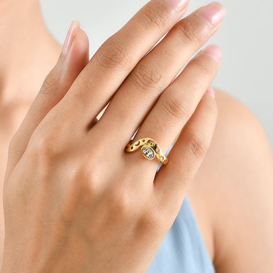 GP - AA Weißer Saphir, Blauer Saphir Ring 925 Silber 750 Gelbgold vermeil (Größe 21.00) ca. 0,57 ct
