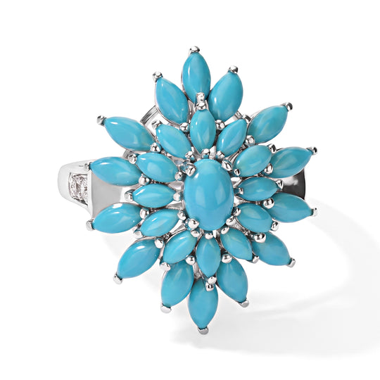 D'Joy Azurblauer Wildblumenring mit Sleeping Beauty Türkis, 925 Silber rhodiniert (Größe 21.00), ca. 4.10 ct