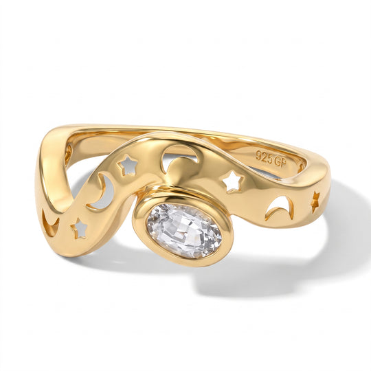 GP - AA Weißer Saphir, Blauer Saphir Ring 925 Silber 750 Gelbgold vermeil (Größe 21.00) ca. 0,57 ct