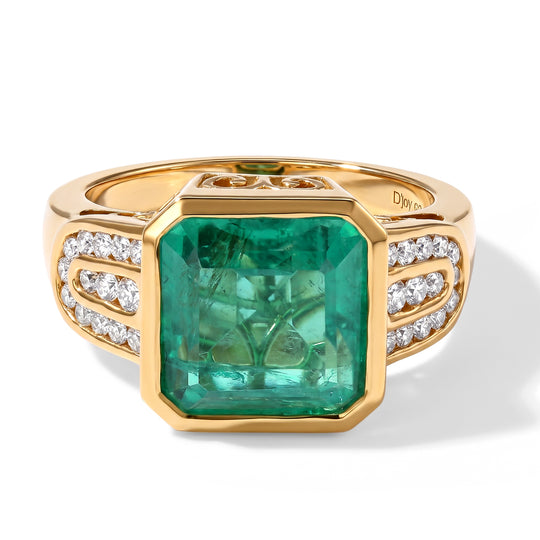 D'Joy Smaragd-Quarz Triplette, Weißer Zirkon Ring 925 Silber 750 Gelbgold vermeil (Größe 17.00) ca. 5,93 ct